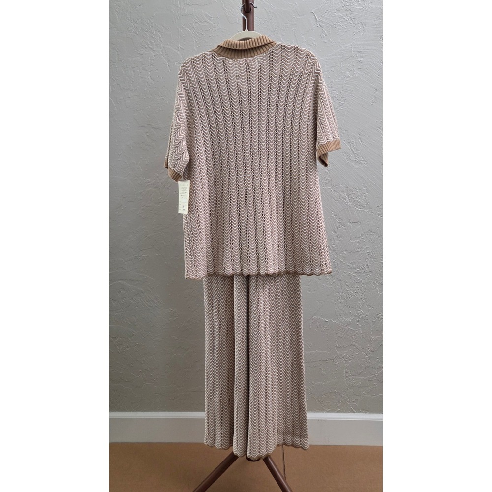 ST257. Chevron Pointelle Knit Shirt & Pants Matching Set - Picture 6 of 11